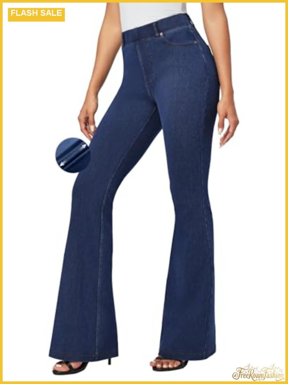 Women's High Rise Flare Jeans Bell Bottom Pull On Stretchy Denim Leggings
